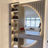 Trueliving Grey Luxury Half Glass Dresser Table H 71 x W 23 x D 15